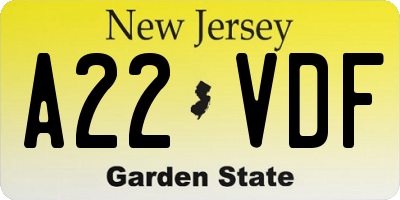 NJ license plate A22VDF