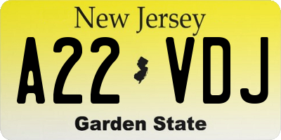 NJ license plate A22VDJ