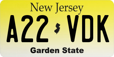 NJ license plate A22VDK