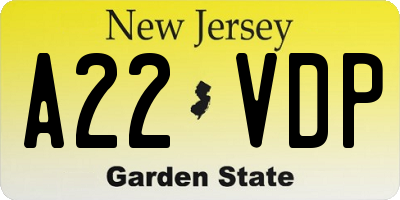 NJ license plate A22VDP
