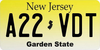 NJ license plate A22VDT