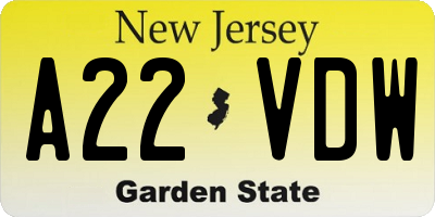 NJ license plate A22VDW
