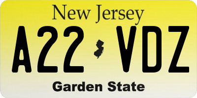 NJ license plate A22VDZ