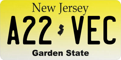 NJ license plate A22VEC
