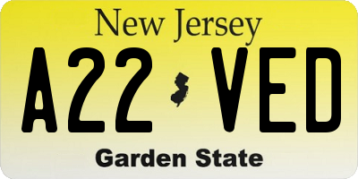 NJ license plate A22VED