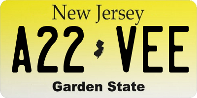 NJ license plate A22VEE