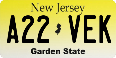 NJ license plate A22VEK