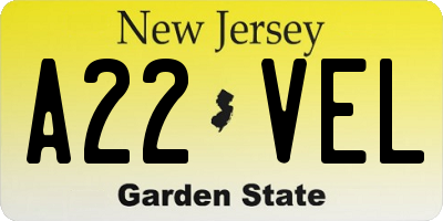 NJ license plate A22VEL