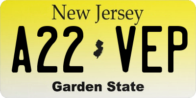 NJ license plate A22VEP