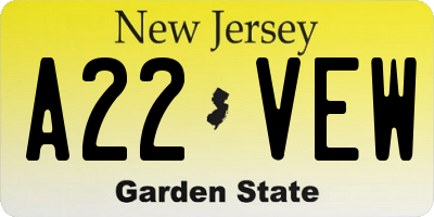 NJ license plate A22VEW