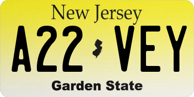 NJ license plate A22VEY