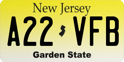 NJ license plate A22VFB
