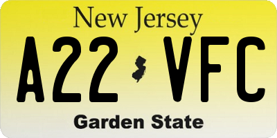 NJ license plate A22VFC