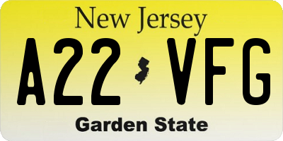 NJ license plate A22VFG