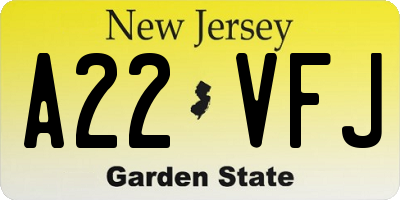 NJ license plate A22VFJ
