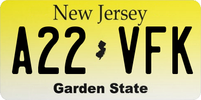 NJ license plate A22VFK