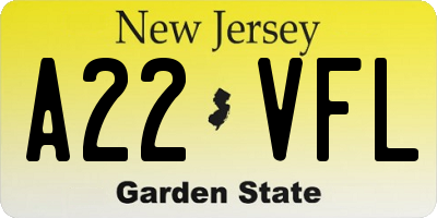NJ license plate A22VFL