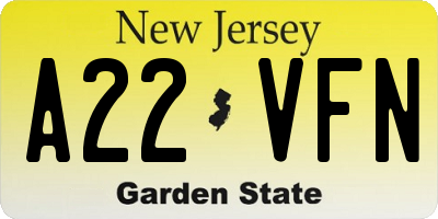 NJ license plate A22VFN