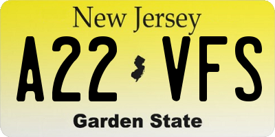 NJ license plate A22VFS