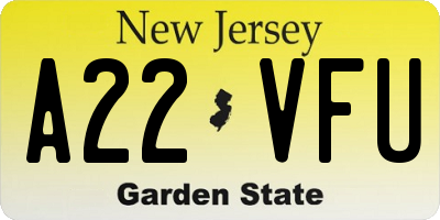 NJ license plate A22VFU