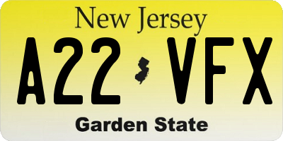 NJ license plate A22VFX