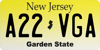 NJ license plate A22VGA