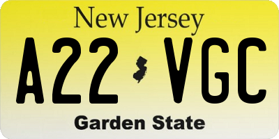 NJ license plate A22VGC
