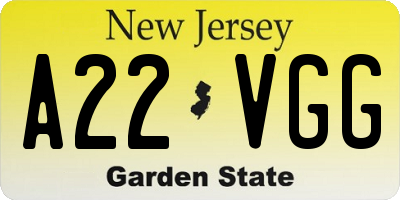 NJ license plate A22VGG