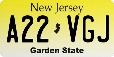 NJ license plate A22VGJ