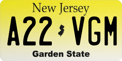 NJ license plate A22VGM