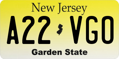 NJ license plate A22VGO