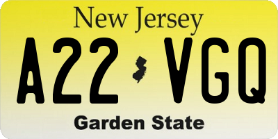NJ license plate A22VGQ