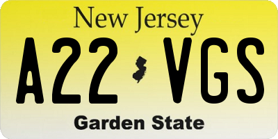 NJ license plate A22VGS