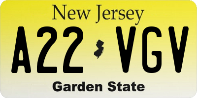 NJ license plate A22VGV