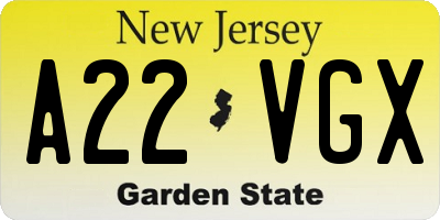 NJ license plate A22VGX