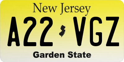 NJ license plate A22VGZ