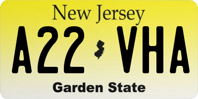 NJ license plate A22VHA