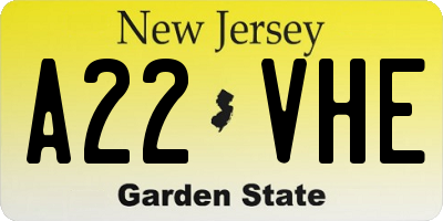 NJ license plate A22VHE