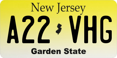 NJ license plate A22VHG