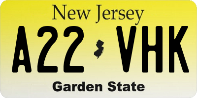 NJ license plate A22VHK