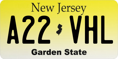 NJ license plate A22VHL