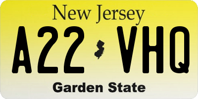 NJ license plate A22VHQ