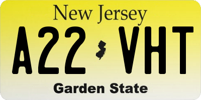 NJ license plate A22VHT
