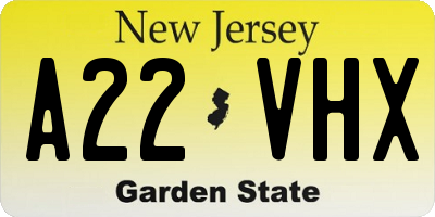 NJ license plate A22VHX