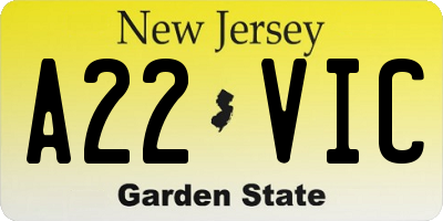 NJ license plate A22VIC