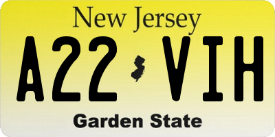 NJ license plate A22VIH