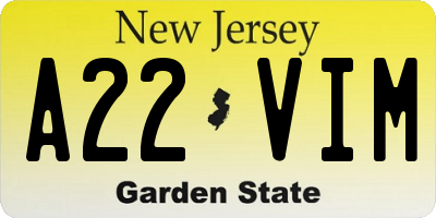 NJ license plate A22VIM