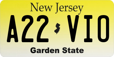 NJ license plate A22VIO
