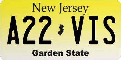 NJ license plate A22VIS