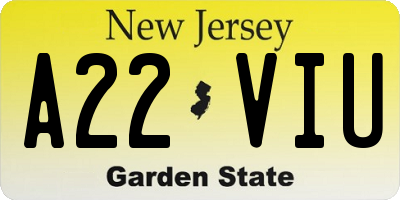 NJ license plate A22VIU